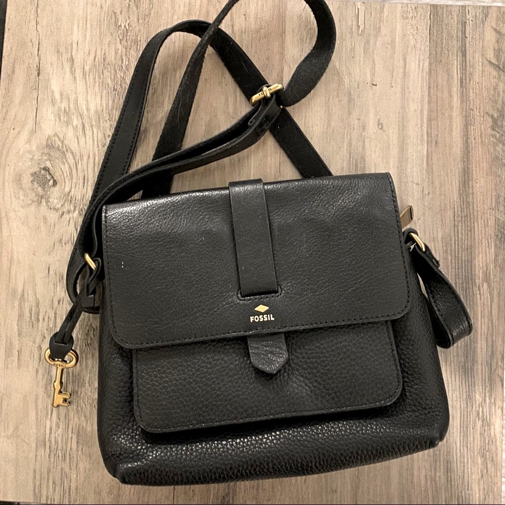 Black leather crossbody small satchel